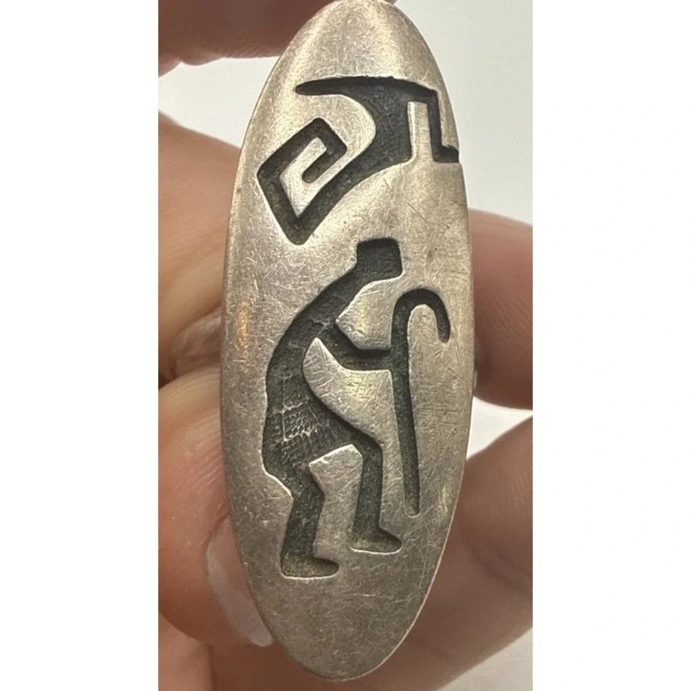 Vintage‎ Hopi Sterling Silver Overlay Kokopelli Dancer Ring Signed